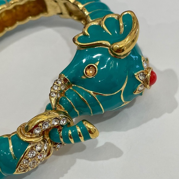 Rare Kenneth Jay Lane Raj Teal Elephant Clamper Bracelet
, EUC - Picture 11 of 16